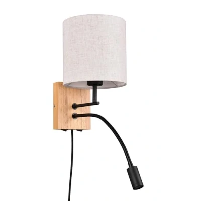 Bild av Trio Leuchten vägglampa Nilam 212879236, naturligt trä, lampskärm, utan 1x E27, läsarm med 3,1 watt LED, Flex Connect