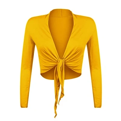Bild av Gloop Dam vacker, elegant bolerojacka långärmad bolero för knut, GUL, XL