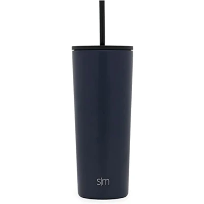 Bild av Simple Modern 710ml Classic Resemugg Vakuumisolerad dubbelväggig återanvändbar termisk kaffemugg koppkolv med läckagesäker stängningslock och återanvändbart sugrör Present, Djup Ocean