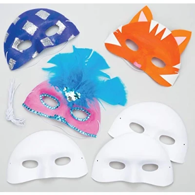 Bild av Baker Ross EV1246 masker av plast för pyssel och målning karnevalsmasker barn perfekt barns födelsedag karneval 8 stycken, 15 cm, vit