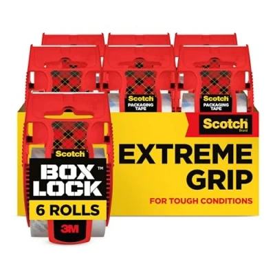 Bild av Scotch Box Lock Förpackningstejp, klar, extrem grepp rörlig tejp, 4,8 cm. x 22,2 yd., 6 förpackningstegrullar med dispensrar