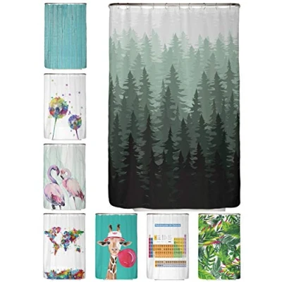 Bild av arteneur® Duschdraperi, mögelbeständigt, 120 x 180 cm, återvunnet med Oeko Tex standard 100, viktad fåll, ogenomskinligt, vattentätt, tvättbart, 8 ringar och e bok, granskog