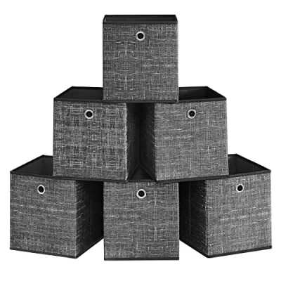 Bild av SONGMICS Förvaringslådor, set med 6 lådor i non woventyg handtag, 26 x 28 cm, passar kubförvaringsenhet, för hyllor, vikbar klädförvaring, melerad svart, RFB026B01