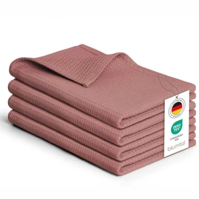 Bild av Blumtal® Kökshanddukar 50x70 cm i set om 4 bomull 100% tvättbara 60 C för torkning Våffelhanddukar Diskhandduk rosa