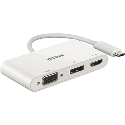 Bild av D Link DUB V310 adapter USB typ C till HDMI, VGA och displayport, 3 i 1, HDMI 4K 1080p, utgångar, kompatibel med Windows Mac