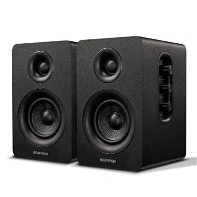 Bild av Sanyun SW208 Bluetooth 5.0 3 tum aktiv hyllhögtalare kolfiber 60 W inbyggd 24 bitars DAC, 3D dynamisk surroundljud, datorskärm 2.0 (svart)