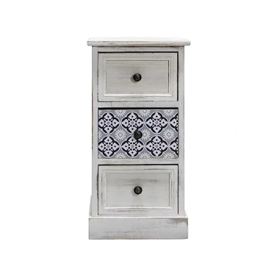 Bild av Rebecca Mobili Nattduksbord 3 lådor, liten byrå, Mdf trä, Vitgrå, monterad, shabby stil Mått: 59,5 x 30 25 cm (HxBxD) Art. RE6603