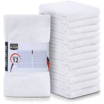 Bild av Utopia Towels Köksbarmoppar handdukar, paket med 12 handdukar 40 x 45 cm, 100% bomull superabsorberande vita barhanddukar, multifunktionella rengöringshanddukar för hem och köksbarer