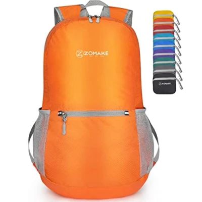 Bild av ZOMAKE Ultralätt Vikbar Ryggsäck 20L,Små Vattentät Vandring Packbar För Kvinnor Män Utomhus Camping Bergsklättring Promenader(Orange)