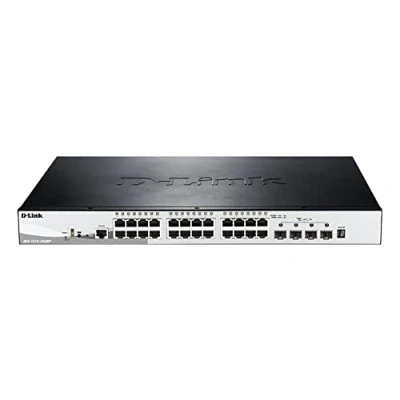 Bild av D Link DGS 1510 28XMP/E, 28 portars lager 2/3 smart hanterad PoE gigabit stapel switch (24 x 10/100/1000 Mbit/s BaseT port, 4 10G SFP+ plats, 370 W kapacitet, metallhus) Endast EU nätsladd