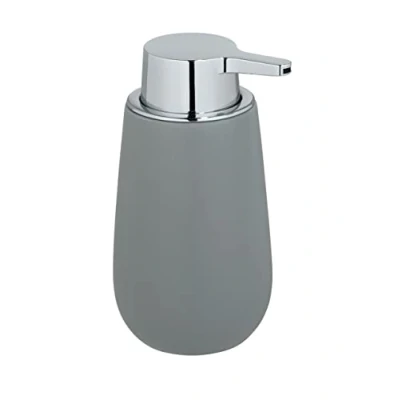 Bild av WENKO tvåldispenser Badi, påfyllningsbar av högkvalitativ keramik med matt yta, pumphuvud robust plast, volym 320 ml, 9,5 x 16 8 cm, grå