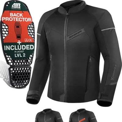 Bild av SHIMA X MESH Motorcykel jacka herr med skydd AIRFORCE ryggskydd motorcykeljacka sommar nät ventilerad textiljacka skyddsjackor luftig (män, svart, L)