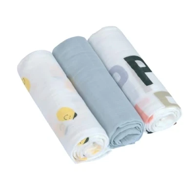 Bild av Casual Baby Muslinduk dregellock puckfilt set om 3 bomull 80 x cm/Heavenly Soft Swaddle L Happy Fruits citron
