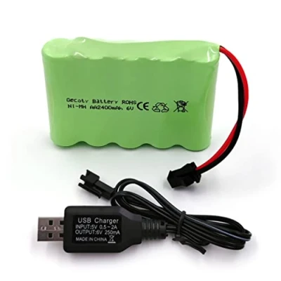 Bild av Gecoty® 6 V NiMH batteri, 2 400 mAh uppladdningsbart AA RC batteri med SM 2P kontakt och laddningskabel för fjärrstyrd bil, 4WD terrängfordon, tank