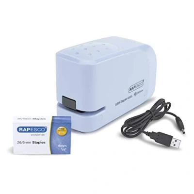Bild av Rapesco 1452 626EL Automatisk Elektrisk Häftapparat (USB/Batteri) med 1000 26/6 mm Häftklamrar, Kapacitet på 15 Ark, Puder Blå