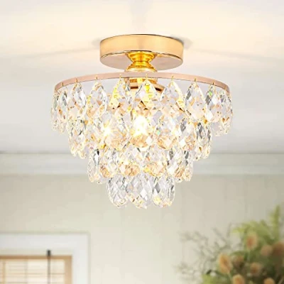 Bild av ZenithBeam Mini kristallkrona liten taklampa, modern kristalltaklampa för korridortaklampor infälld sovrum hall vardagsrum (guld)