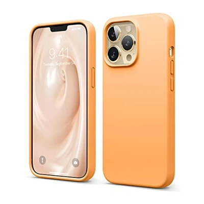 Bild av elago Flytande silikonfodral kompatibelt med iPhone 13 Pro fodral (6,1 tum), premiumsilikon, helkroppsskydd 3 lager stöttåligt telefonfodral, reptåligt mjukt mikrofiberfoder (orange)