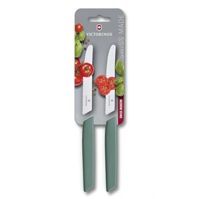 Bild av Victorinox Swiss Modern, tomater och bordskniv, grönsaksknivset, 2 delar, 11 cm, extra vass vågig, diskmaskinssäker, salvia