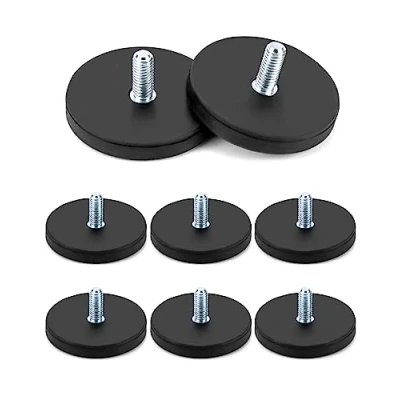 Bild av QWORK 8 stycken neodymmagneter gummerade Ø 43 mm med M6 yttergänga, magnetsystem gummirock, 10 kg vidhäftningskraft