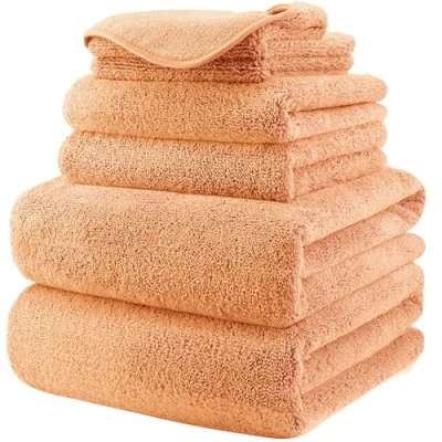 Bild av POLYTE plysch snabbtorkande luddfri mikrofiber badhandduk set, 6 delar (orange)