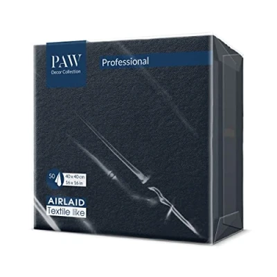 Bild av PAW Airlaid Servetter (40 x 40 cm) 50 st I Enfärgad Tyg Elegant Bordsdekoration HoReCa För Viktiga tillfällen Som Bröllop, Fest, Jul Färg: Svart