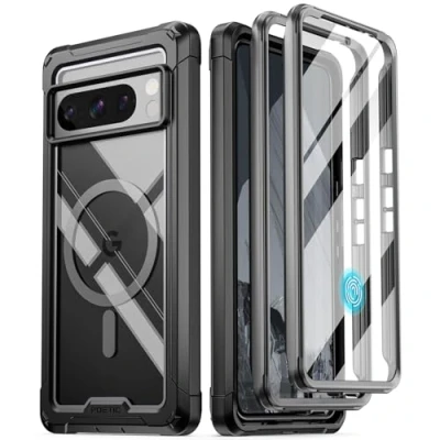 Bild av Poetic Guardian MagPro fodral kompatibelt med Pixel 8 Pro 5G, [Kompatibel MagSafe] inbyggt skärmskydd, fungerar fingeravtrycks ID, stötsäker robust klart skyddsfodral, svart/klart