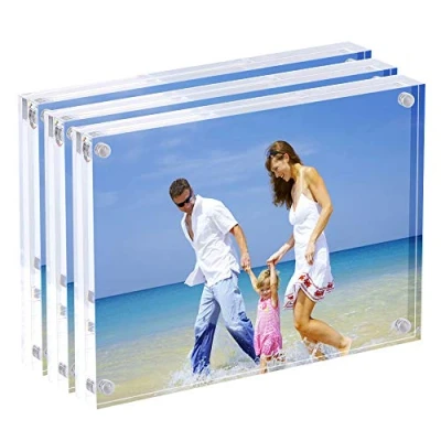 Bild av AMEITECH 15 x 20 cm akryl fotoramar 3 pack, magnetisk klar akrylblock bildram, skrivbordsram utan ram