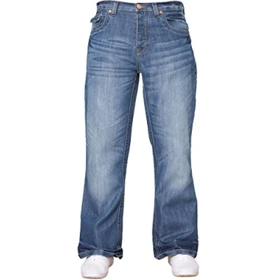 Bild av APT Basic Bootcut breda ben utsvängda denim jeans olika midjestorlekar och färger tillgängliga, BLÅ, 48W x 32L