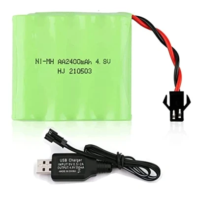 Bild av Yangers 4,8 V 2 400 mAh NI MH AA uppladdningsbart batteripaket SM 2P kontakt med USB laddningskabel set för RC bil lastbil jumper grävmaskin leksaker