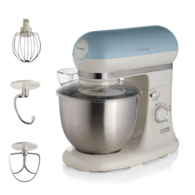 Bild av Ariete Vintage 1588 knådningsmaskin, retro planetomrörning för bröd, pizza, tårta och bakverksdeg, degkrok, visp, 5,5 l kapacitet, 7 hastigheter pulsfunktion, 1 200 W, blå