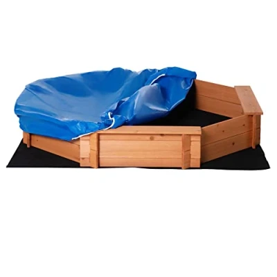 Bild av Outsunny sandlåda åttakantig trä dim. 139,5 l x 21,5 H cm 4 bänkar taköverdrag, inklusive golvfiber föroljad gran