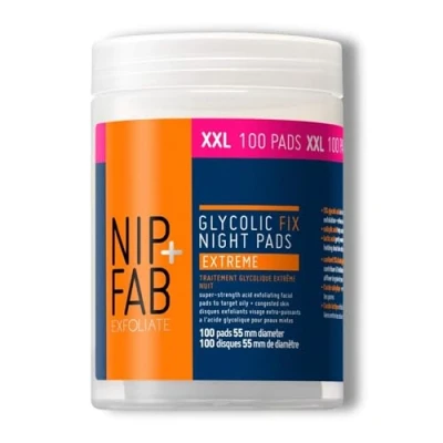 Bild av Nip + Fab Glycolic Fix Night Pads Extreme Peeling Face Glykolsyra Ansiktsskalning Aha Syra 100 Stycken