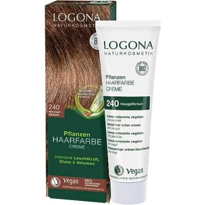 Bild av LOGONA Naturkosmetik växt hårfärg kräm 240 nougatbrun, brun naturlig med henna, ton färgkräm, färgning för mörkt hår, 150 ml