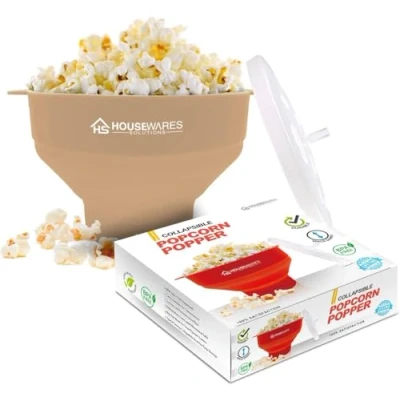 Bild av BRENSTEN Collapsible Silicone Microwave Hot Air Popcorn Popper Bowl With Lid and Handles (Tan)