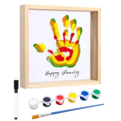 Bild av Familjens Handavtryck Fotoram,Familj Kit,Souvenirset för Hand och Fotavtryck,Bildram Hantverkskit,med 6 Färger,Nyfödd Minnessak Nya Förväntande Föräldrar