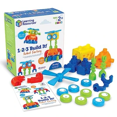 Bild av Learning Resources LER2869 1 2 3 Gör vad som är robotfabrik, finmotorik leksak, robotbyggsats, från år