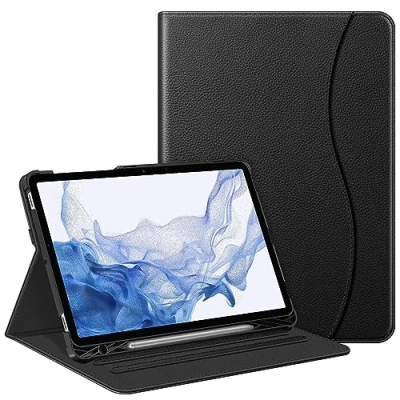 Bild av Fintie fodral för Samsung Galaxy Tab S8 11 tum 2022/Tab S7 2020, multivinkel betraktning folio skyddande med S pennhållare dokumentslitsar bil sömn/vax, svart