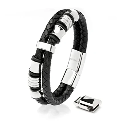 Bild av SERASAR Läderarmband för Män 20cm Flätat Silver Armband Pojkarmband Hanarmband Smyckepresentidé Jubileumspresenter Present till Make, Pojkvän, Vänner