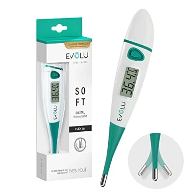 Bild av Evolu Digital termometer mätning i munnen, rektum eller armhålan med flexibel mätspets på 10 sekunder spädbarn, barn, vuxna hög precision 0,1C avvikelse klinisk noggrannhets innehåller förvaringslåda