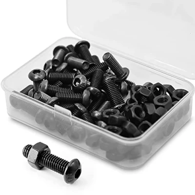 Bild av (40 set) M6 x 10 mm skruvar och muttrar set halvcirkelformat huvud insexskruvar 10,9 grader legerat stål helgängad