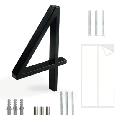 Bild av HASWARE Flytande husnummerskylt 5 tum (12 cm) Moderna dörrenummer Skyltar Platta Street Hemadress Siffror (Svart, 4)