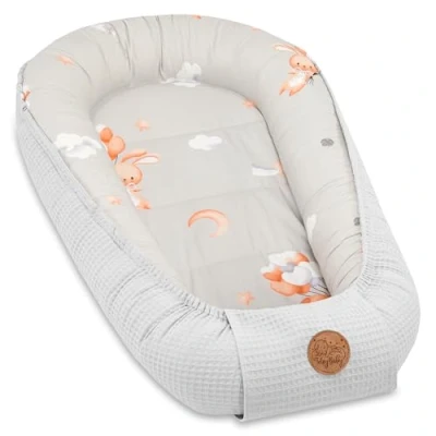 Bild av Babynest nyfödd bo baby 90x50 cm kokong handgjord dubbelsidig gjord av våffelpiké bomull slummer Kanin