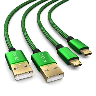 Bild av 2 x PS4 styrenhet, 4 m kabel för Playstation 4, Sony PS4, slim, Microsoft Xbox One kontroller, mikro USB laddkabel, grön svart