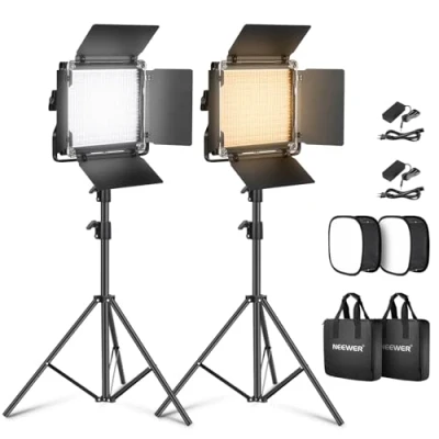 Bild av NEEWER Pack 2 tvåfärgade videolampor 660 LED panel och fäste: 3200 5600K CRI 96+ variabelt ljus, U stativ ytterdörr, 190 cm belysningsfäste, studio fotografisk softbox diffusor
