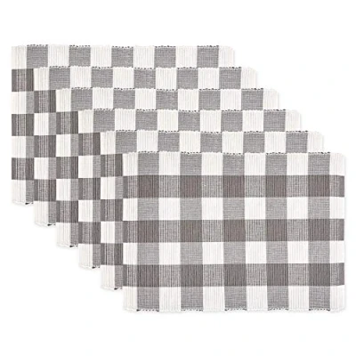 Bild av DII Buffalo Check Collection, klassisk bondgård bordsset, set med bordstablett, 13 x 19, grå och vit, 6 delar