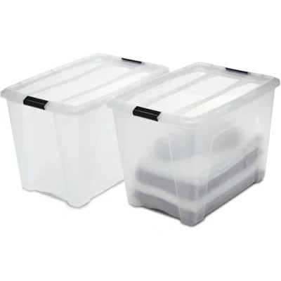 Bild av Iris Ohyama, PlastFörvaringsLådor med lock och stängningsklämmor, 60L, Set 2, Integrerade handtag, Stapelbar, BPA fri, Sovrum, Kontor, Vardagsrum, NTB 60, Klar