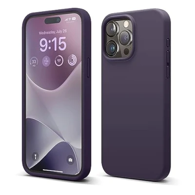 Bild av elago Flytande silikonfodral kompatibelt med iPhone 15 Pro Max, premiumkvalitet, helkroppsskyddsfodral [4 lagers stötsäker struktur], mjukt mikrofiberfoder repfritt (intensiv lila)