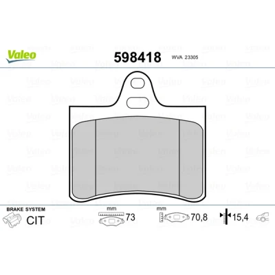 Bild av VALEO 598418 Jeu de plaquettes frein Essieu arrière contact signal d&#039;usure exclu sans tôle anti bruit CITROËN: C5 I 5 portes, II portes