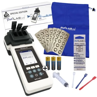 Bild av AlphFa PoolLAB 2.0 Special Edition inkl. 140 testtabletter vattentestare för pooler (fotometrar) Bluetooth WLAN pooltestare mätanordning klor pH värde fenol röd alkalinity M cyanursyra