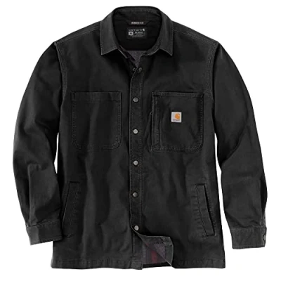 Bild av Carhartt Rugged Flex, avslappnad passform, canvas, fleece, fodrad, snap front, jac Work, Utility, Button Down Shirt, svart, XXL